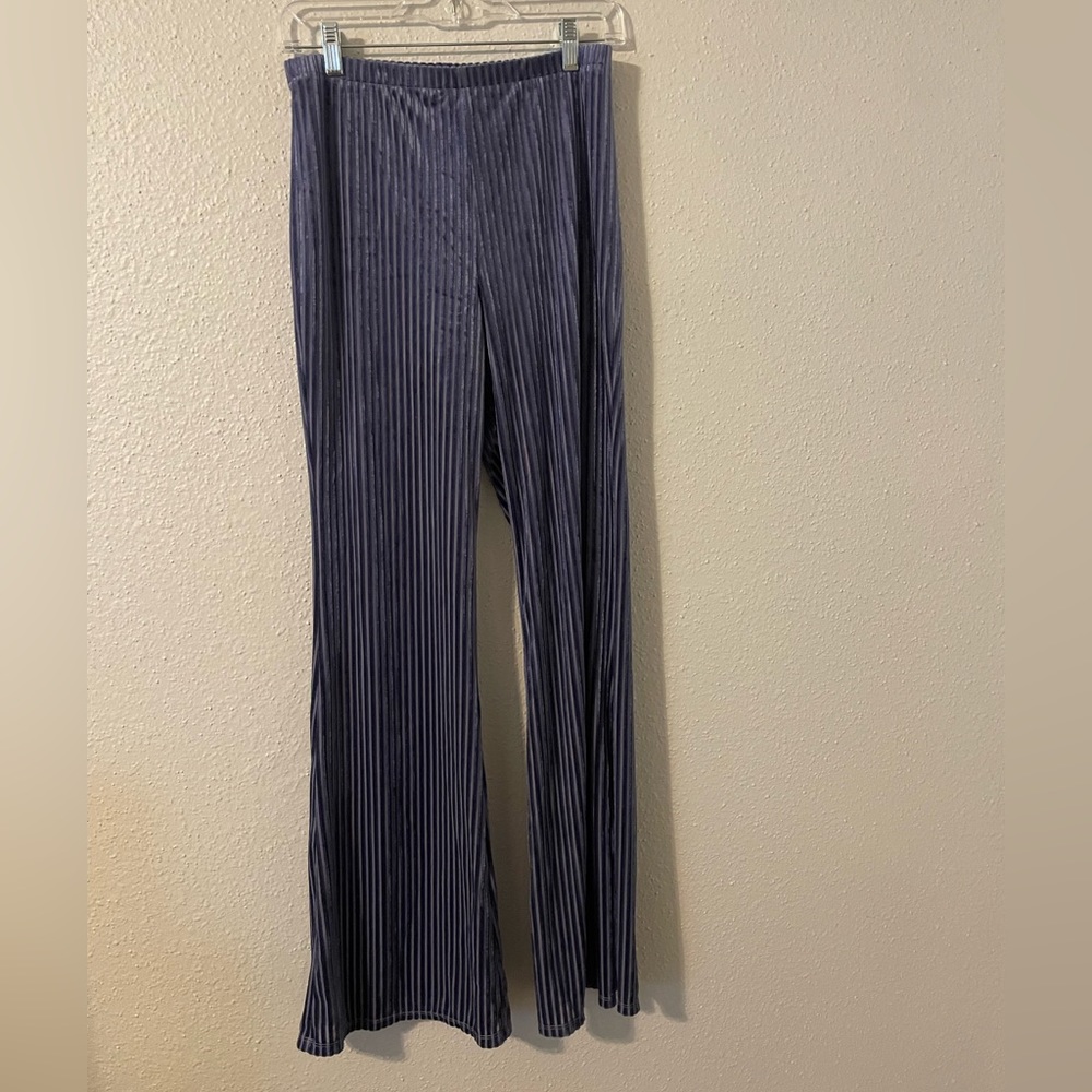 Blue Velvet Striped 70s Style Bellbottom Flare Pants